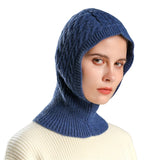 Twist-Design Knitted Wool Hat and Scarf Integrated Set - Syosisny Store