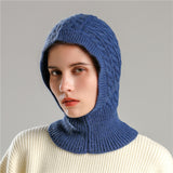 Twist-Design Knitted Wool Hat and Scarf Integrated Set