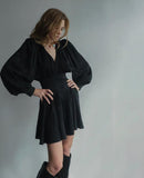 Fashion Black Cocktail Dress Chiffon Printing Elegant Loose Mini Night Dresses - Syosisny Store