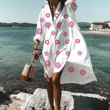 Summer Dresses Turn-down Collar Print Casual Long Sleeve Shirt Dress Oversized Loose Beach Party Vestidos Robe Blouse - Syosisny Store