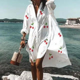 Summer Dresses Turn-down Collar Print Casual Long Sleeve Shirt Dress Oversized Loose Beach Party Vestidos Robe Blouse - Syosisny Store