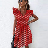 Summer Dresses Women Ruffle Spring  Street Sexy Casual Slim Thin Beach Party O Neck Mini Polka Dot Dress - Syosisny Store