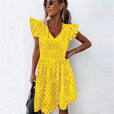 Summer Dresses Women Ruffle Spring  Street Sexy Casual Slim Thin Beach Party O Neck Mini Polka Dot Dress - Syosisny Store