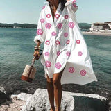 Summer Dresses Turn-down Collar Print Casual Long Sleeve Shirt Dress Oversized Loose Beach Party Vestidos Robe Blouse - Syosisny Store