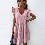 Summer Dresses Women Ruffle Spring  Street Sexy Casual Slim Thin Beach Party O Neck Mini Polka Dot Dress - Syosisny Store