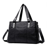 Women leather handbags women&#39;s shoulder bags female messenger bag large capacity ladies casual tote bag black/red - Syosisny Store