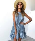 Summer Dresses Women Ruffle Spring  Street Sexy Casual Slim Thin Beach Party O Neck Mini Polka Dot Dress - Syosisny Store