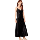 Lace Sexy Sleepwear Silk Ladies Long Gowns Black Spaghetti Strap Nightgown V-neck Night Dress Satin Lingerie Dress Plus Nightie - Syosisny Store