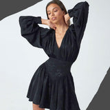 Fashion Black Cocktail Dress Chiffon Printing Elegant Loose Mini Night Dresses - Syosisny Store