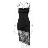 Sexy Black Dress Lace Bandage Midi Dresses for Elegant Party Night Club - Syosisny Store