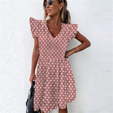 Summer Dresses Women Ruffle Spring  Street Sexy Casual Slim Thin Beach Party O Neck Mini Polka Dot Dress - Syosisny Store