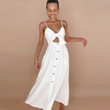 Sexy White Lace Suspender Dress with Pure Cotton A-Line Skirt and Hollow Backless Detail - Syosisny Store