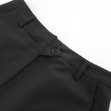 High-waisted Draped Skirt Black Cotton Silk Dress with Slits - Syosisny Store