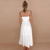 Sexy White Lace Suspender Dress with Pure Cotton A-Line Skirt and Hollow Backless Detail - Syosisny Store