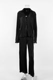 Vintage-Inspired Pleated Long-Sleeve Shirt and Trousers Suit with Flared Trumpet Sleeves - Syosisny Store