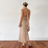 French-Inspired Sleeveless Halter Neck Mermaid Evening Dress with Backless Detailing - Syosisny Store