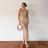 French-Inspired Sleeveless Halter Neck Mermaid Evening Dress with Backless Detailing - Syosisny Store