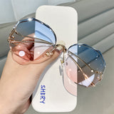 Women's Retro Polygonal Sunglasses - Frameless Crystal Edge-Cut Design with Anti-UV Lenses for Trendy Style - Syosisny Store