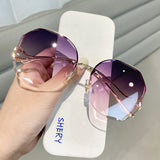 Women's Retro Polygonal Sunglasses - Frameless Crystal Edge-Cut Design with Anti-UV Lenses for Trendy Style - Syosisny Store