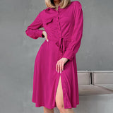 Summer Women's Casual A-Line Skirt Dress with Pink Tie-Up Detail and Loose Fit - Syosisny Store