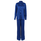 Blue Shirt and Flowy Mopping Trousers Two-Piece Set for A Casual Yet Chic Fashion Statement - Syosisny Store