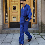 Blue Shirt and Flowy Mopping Trousers Two-Piece Set for A Casual Yet Chic Fashion Statement - Syosisny Store