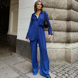 Blue Shirt and Flowy Mopping Trousers Two-Piece Set for A Casual Yet Chic Fashion Statement