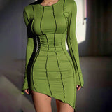 Designed Irregular Round Neck Dress with a Sexy Short Skirt and Tight Hip Fit - Syosisny Store