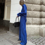 Blue Shirt and Flowy Mopping Trousers Two-Piece Set for A Casual Yet Chic Fashion Statement - Syosisny Store