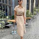 Sleeveless Cotton and Linen Dress with High Waist and Long Straight Skirt - Ideal for a Stylish Summer Look - Syosisny Store