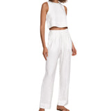 Stylish Casual Two-Piece Set Sleeveless Crop Top and Wide-Leg Trousers for a Slim and Chic Look - Syosisny Store