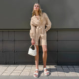 Comfortable Cotton and Linen Suit with Loose Long-Sleeved Top and Shorts - Syosisny Store