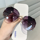 Women's Retro Polygonal Sunglasses - Frameless Crystal Edge-Cut Design with Anti-UV Lenses for Trendy Style - Syosisny Store