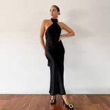 French-Inspired Sleeveless Halter Neck Mermaid Evening Dress with Backless Detailing - Syosisny Store