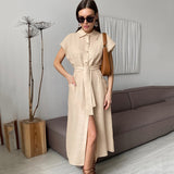 Sleeveless Cotton and Linen Dress with High Waist and Long Straight Skirt - Ideal for a Stylish Summer Look - Syosisny Store