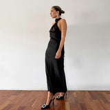 French-Inspired Sleeveless Halter Neck Mermaid Evening Dress with Backless Detailing - Syosisny Store